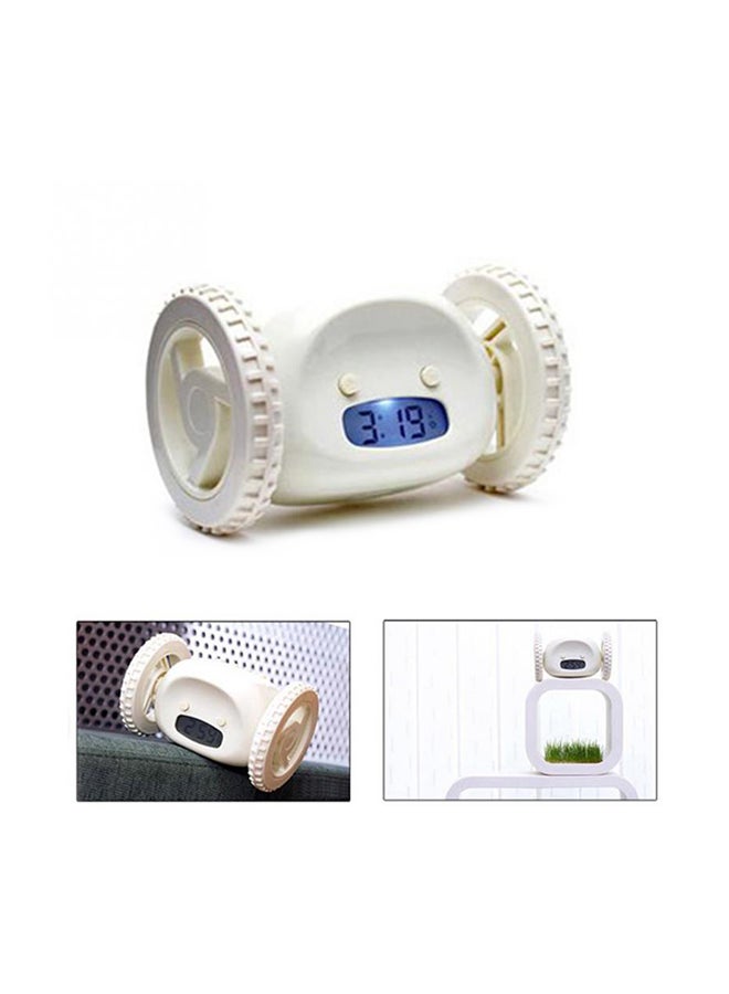 Moving Wheels Lcd Screen Display Running Alarm Clock White 14x9x9cm  - Image 2
