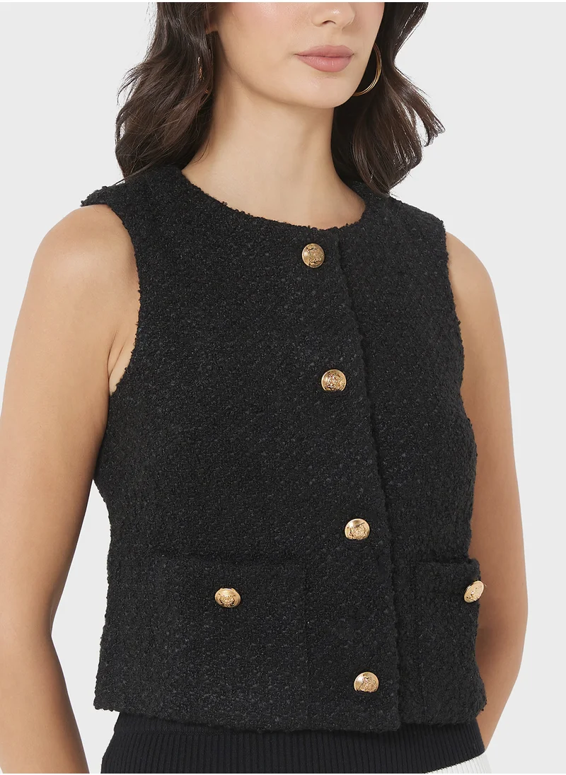 4th & Reckless Button Detail Tweed Vest