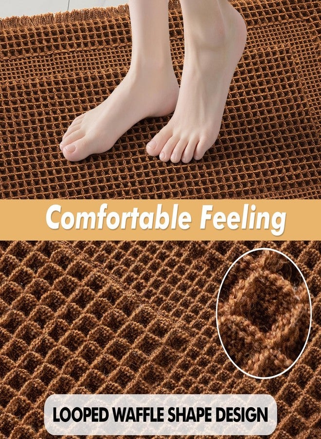 MIULEE Set of 2 Waffle Bathroom Rugs, Terracotta Boho Bath Rug Super Absorbent, Non Slip Washable Ultra Soft Rubber Backed Shower Bath Mats for Floor, Tub, Shower, Looped Design, Caramel, 18x30 Inch - Image 4