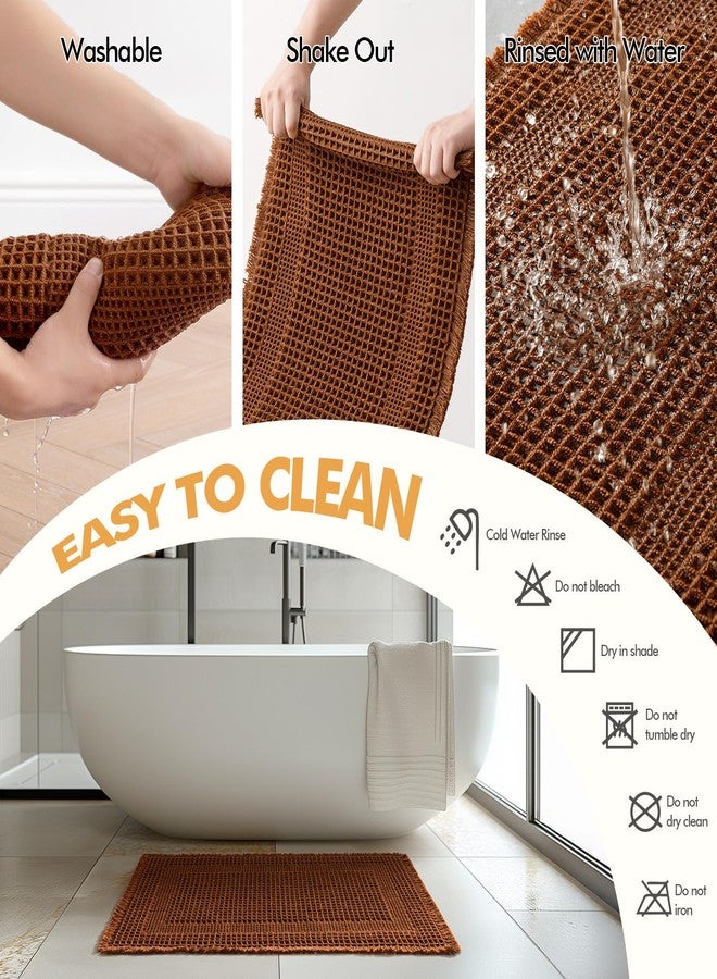 MIULEE Set of 2 Waffle Bathroom Rugs, Terracotta Boho Bath Rug Super Absorbent, Non Slip Washable Ultra Soft Rubber Backed Shower Bath Mats for Floor, Tub, Shower, Looped Design, Caramel, 18x30 Inch - Image 5
