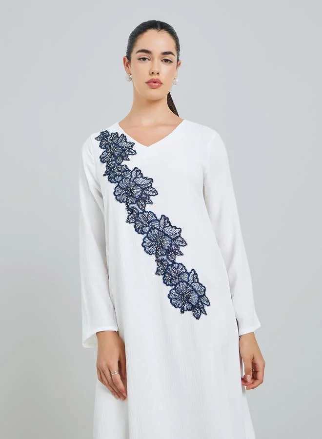 Amirah Women White Embroidered A-Line Jalabiya