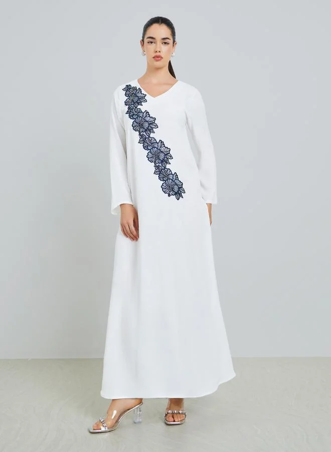 Amirah Women White Embroidered A-Line Jalabiya
