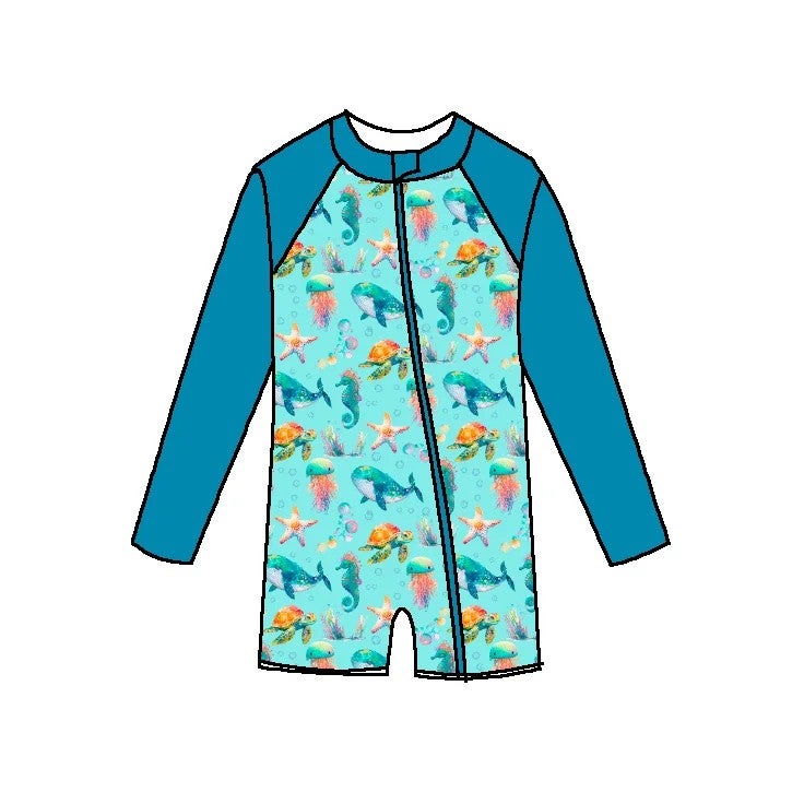 Bluejw Baby  Summer Floral Print Long Sleeve Zipper Swimsuit Toddler Swimwear Kids Children Swim Clothes Bathing Suit - Image 1