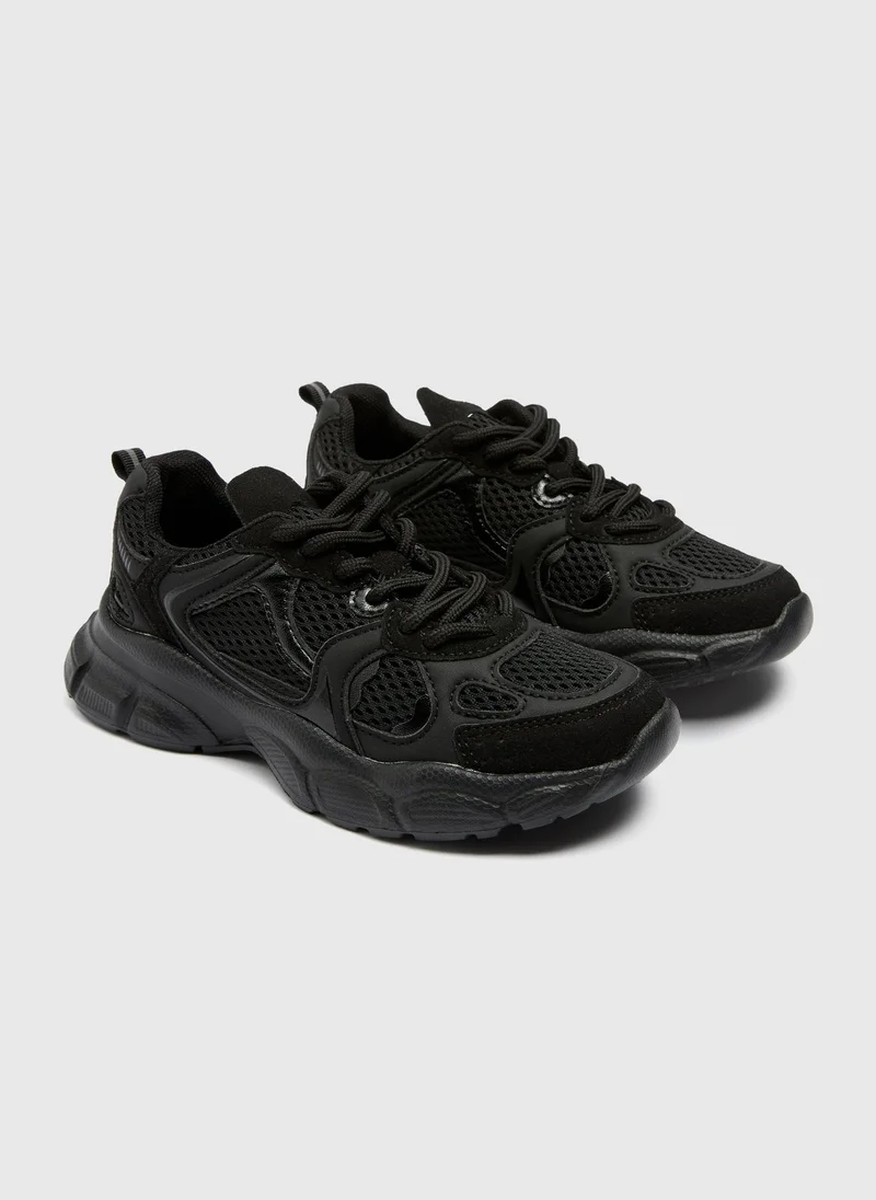 ماتلان Kids Black Chunky School Trainers