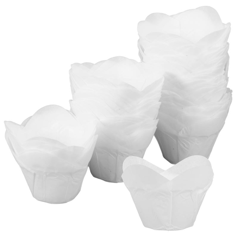Kichvoe Lotus Style Baking Cups and Cupcake Liners 100 Pieces Middle Sized Greaseproof Paper Muffin Baking Cups Food Grade Disposable Holders for Birthday Wedding Party - Image 2