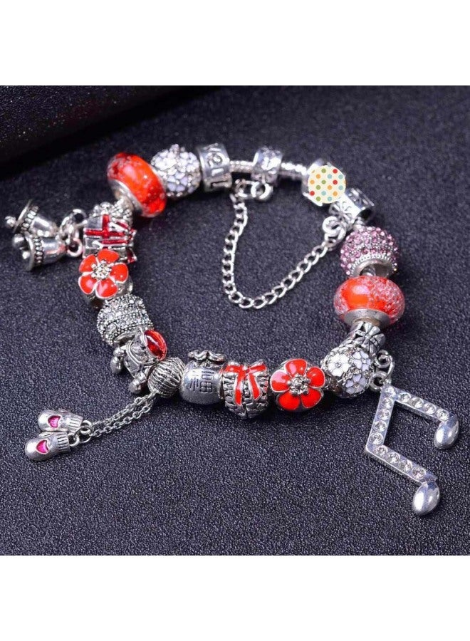 European Red Christmas Theme Bracelet Diy Crystal Beads Bell Pendant Women Children Bracelet Gift
