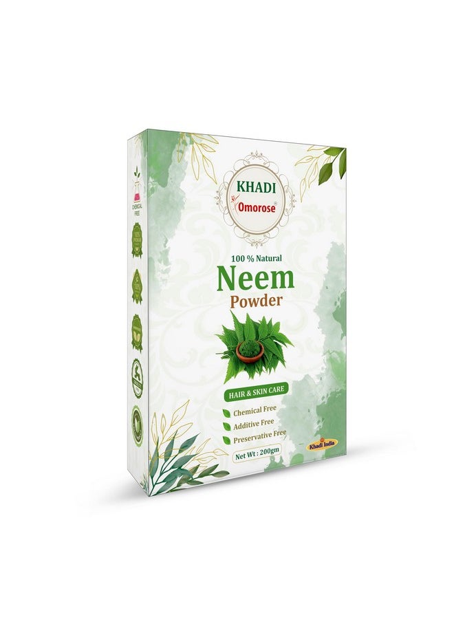 KHADI Omorose - Neem Powder 100% Pure & Natural For Skin & Hair Care, Skin Brightening, Fights Dandruff, Controls Excess Oil, Fights Acne And Pimples | 200 Grams | Resealable Zipper Pouch - Image 1
