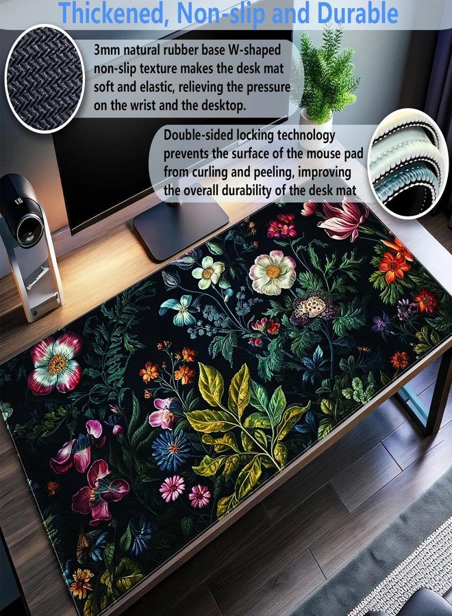 Shalysong Dark Green Desk Pad Mat, Floral Extended XL Large Gaming Mousepad with Stitched Edges, Non-Slip Computer Mat Pad for Desk, Flowers Design Keyboard and Mouse mat 31.5 x 15.7 in - Image 3