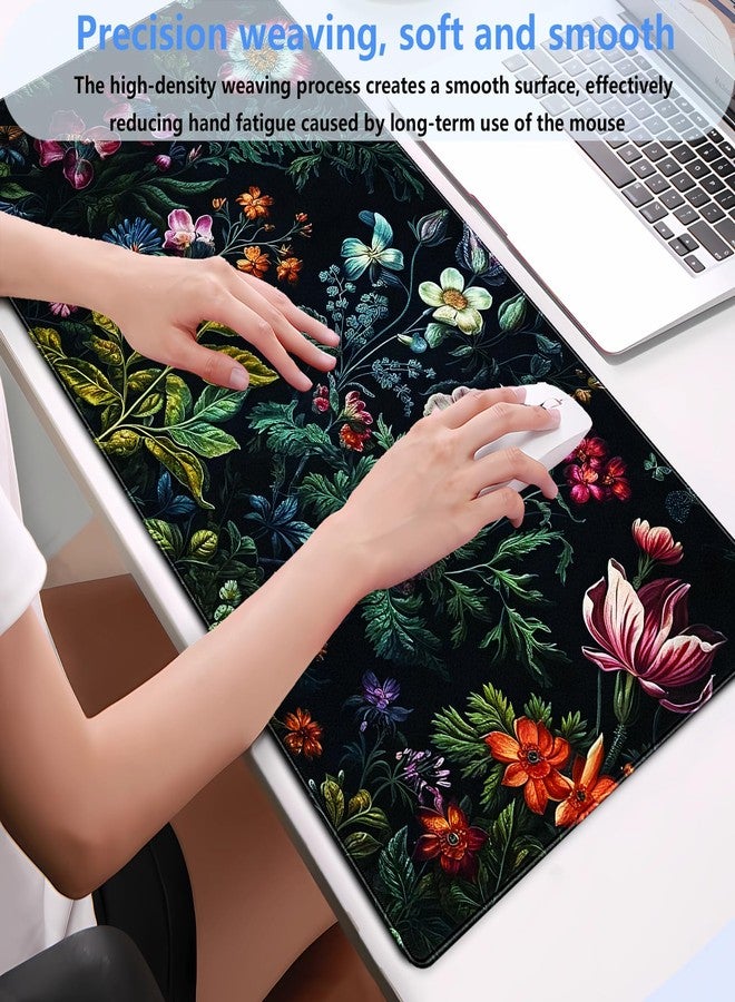 Shalysong Dark Green Desk Pad Mat, Floral Extended XL Large Gaming Mousepad with Stitched Edges, Non-Slip Computer Mat Pad for Desk, Flowers Design Keyboard and Mouse mat 31.5 x 15.7 in - Image 4