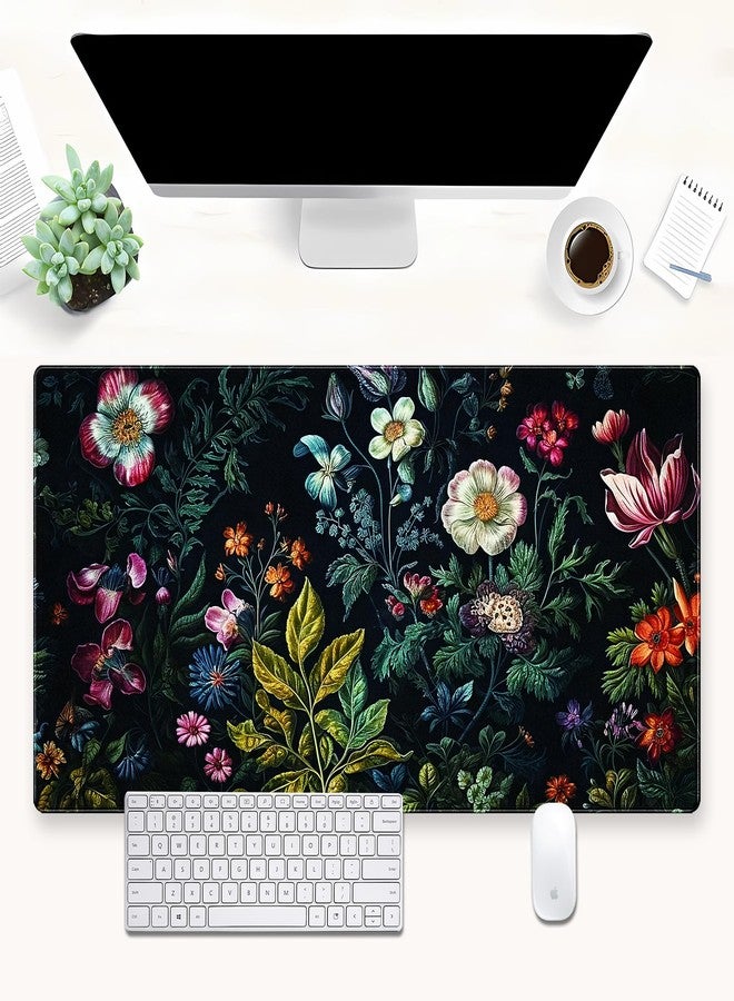 Shalysong Dark Green Desk Pad Mat, Floral Extended XL Large Gaming Mousepad with Stitched Edges, Non-Slip Computer Mat Pad for Desk, Flowers Design Keyboard and Mouse mat 31.5 x 15.7 in - Image 1