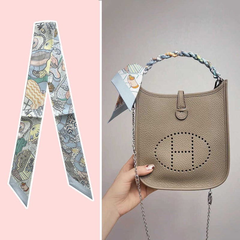 Remodeled Bag With Silk Scarf Handheld Twist Rope Woven Handbag With Strap Diy Bag New Ribbon Extension Replacement - Image 2