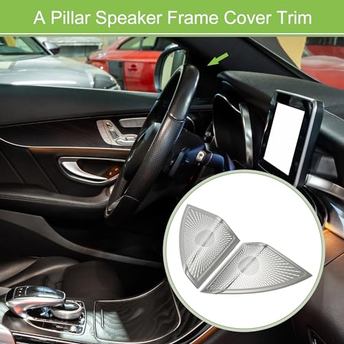 ACROPIX غطاء إطار مكبر الصوت A Pillar لسيارات مرسيدس بنز C Class W205 S205 2015-2021 من الفولاذ المقاوم للصدأ بلون فضي - عبوة من 2 - Image 2