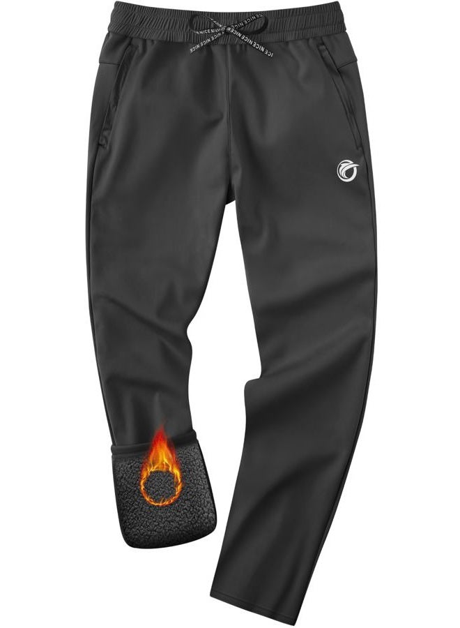 CANGHPGIN Mens Fleece Lined Pants Soft Warm Sweatpants with Pockets Water Resistant Athletic Winter Pants for Workout Jogging, Black, L - Image 1