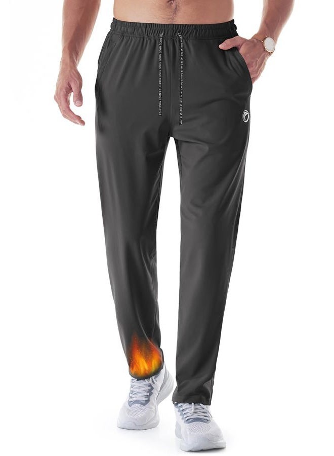 CANGHPGIN Mens Fleece Lined Pants Soft Warm Sweatpants with Pockets Water Resistant Athletic Winter Pants for Workout Jogging, Black, L - Image 2
