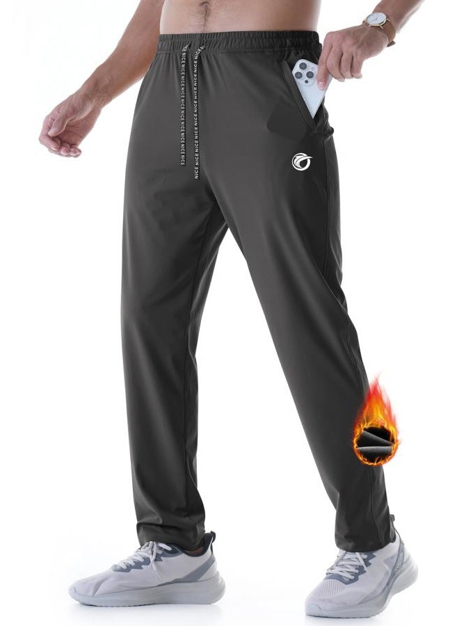 CANGHPGIN Mens Fleece Lined Pants Soft Warm Sweatpants with Pockets Water Resistant Athletic Winter Pants for Workout Jogging, Black, L - Image 4