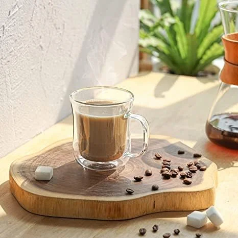 Casa Quesera Double Walled Glass Coffee Mugs (8oz/250ml), Thermal Insulated Borosilicate Glass Cups with Handle for Tea, Coffee, Latte, Cappuccino, Hot and Cold Drinks Beverages, Pack of 4