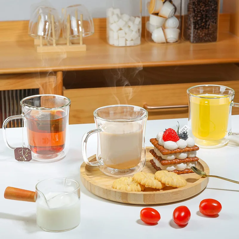 كويزيرا أكواب قهوة زجاجية مزدوجة الجدار (8 أونصة/250 مل) - عبوة من 4 قطع