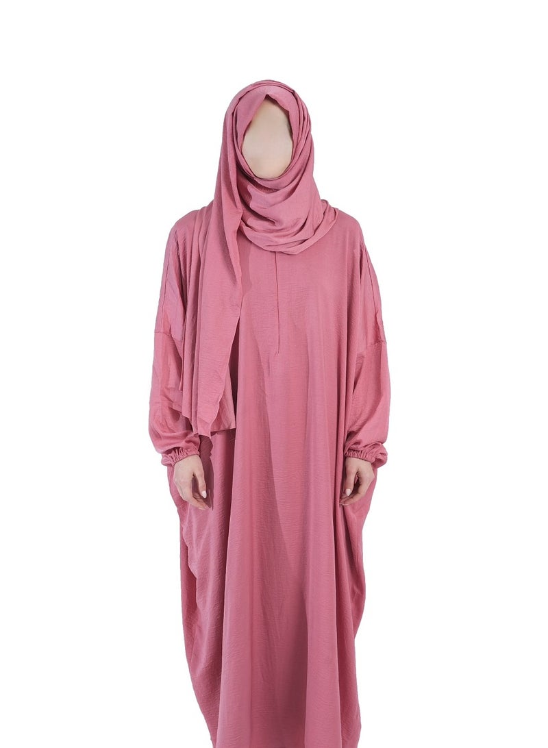 حجاب وعباءة صلاة بلون وردي فاتح من ناشوة بوتيك - Image 1