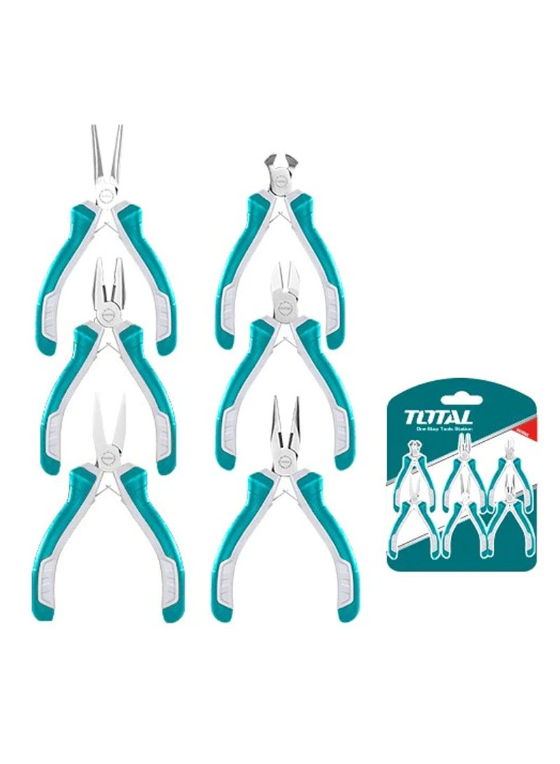 TOTAL 6 Pcs Mini Pliers Set 115mm 4.5", Set Of Cutting, Diagonal, Long,Combination Pliers - Image 1