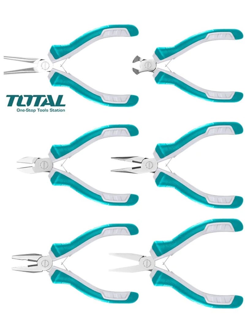 TOTAL 6 Pcs Mini Pliers Set 115mm 4.5", Set Of Cutting, Diagonal, Long,Combination Pliers - Image 2