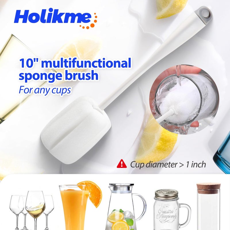 Holikme Bottle Brush Tube Cleaning Set with Long Handle, Cup Cleaner for Washing Narrow Neck Beer Wine Decanter Pipes Lids Sinks Cap Covers, White - Image 4