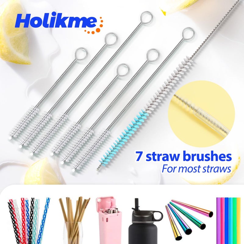 Holikme Bottle Brush Tube Cleaning Set with Long Handle, Cup Cleaner for Washing Narrow Neck Beer Wine Decanter Pipes Lids Sinks Cap Covers, White - Image 5