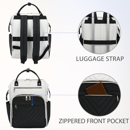 VANKEAN 17 Inch Laptop Backpack for Women Fashion Computer Work Bag, Large Capacity Waterproof Backpack, College Daypack Business Travel, Beige-Black - Image 4