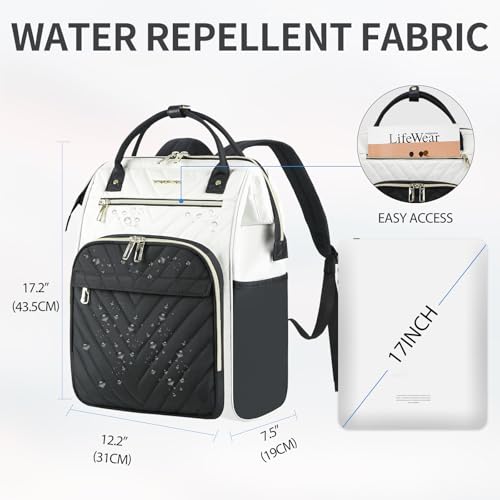 VANKEAN 17 Inch Laptop Backpack for Women Fashion Computer Work Bag, Large Capacity Waterproof Backpack, College Daypack Business Travel, Beige-Black - Image 2
