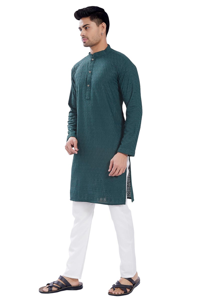 DIVISIVE Men's Thread Embroidered Cotton Blend Only Slim Fit Kurta (DKRT726_XXL_Bottle Green) - Image 2
