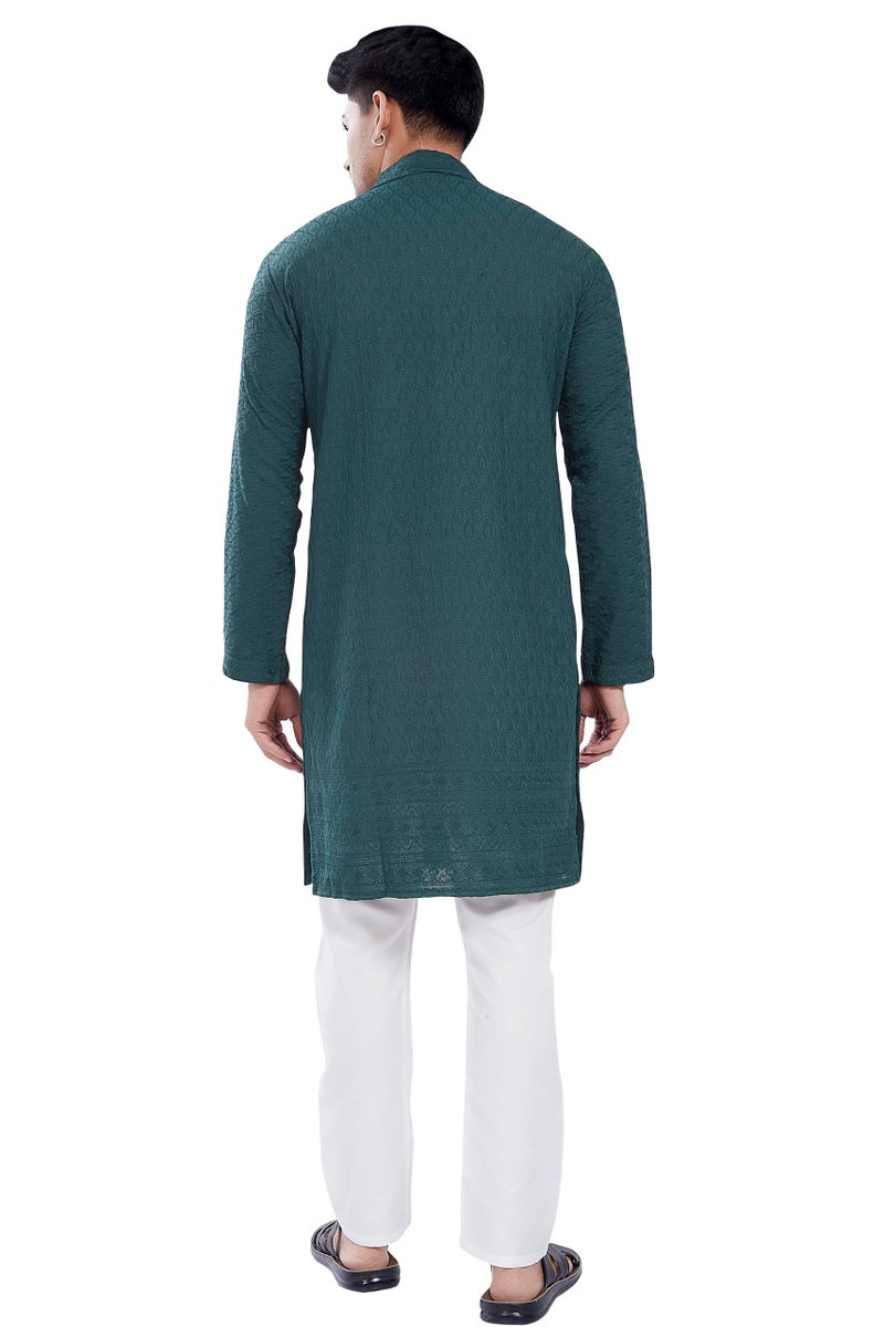 DIVISIVE Men's Thread Embroidered Cotton Blend Only Slim Fit Kurta (DKRT726_XXL_Bottle Green) - Image 4
