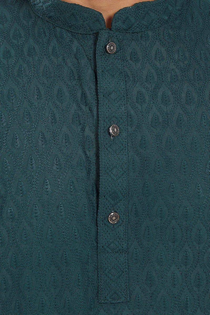 DIVISIVE Men's Thread Embroidered Cotton Blend Only Slim Fit Kurta (DKRT726_XXL_Bottle Green) - Image 5