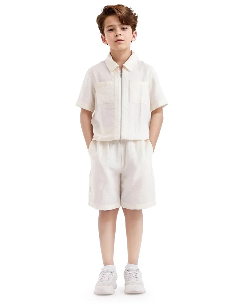 Rare Ones Rare Ones Kids Cosd Off White Viscose Fabric Drawstring Closure Solid Shorts