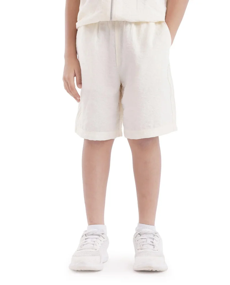 Rare Ones Rare Ones Kids Cosd Off White Viscose Fabric Drawstring Closure Solid Shorts