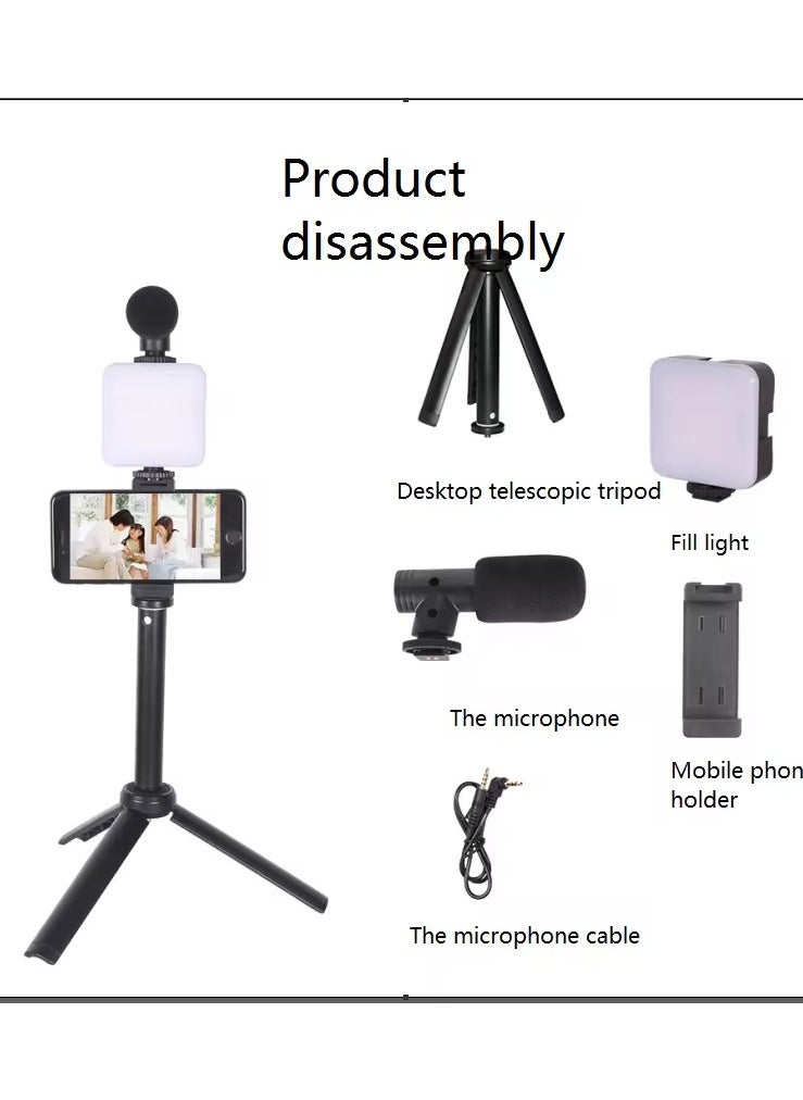 New Arrival AY-49T Flexible Phone Tripod with Microphone Filling Light Selfie Vlogging Kit All-In-One