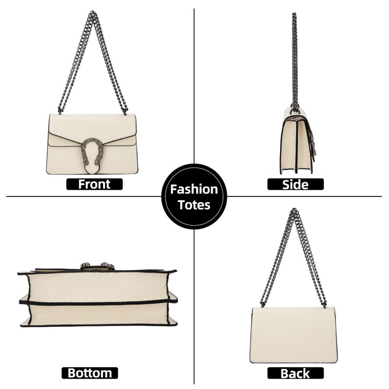 DEEPMEOW Leather Shoulder Bag Chain Purse for Women - Fashion Crossbody Bags Vintage Snake Print Underarm Bag Square Satchel Clutch Handbagï¼ˆWhiteï¼‰ - Image 3
