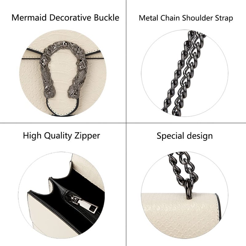 DEEPMEOW Leather Shoulder Bag Chain Purse for Women - Fashion Crossbody Bags Vintage Snake Print Underarm Bag Square Satchel Clutch Handbagï¼ˆWhiteï¼‰ - Image 4