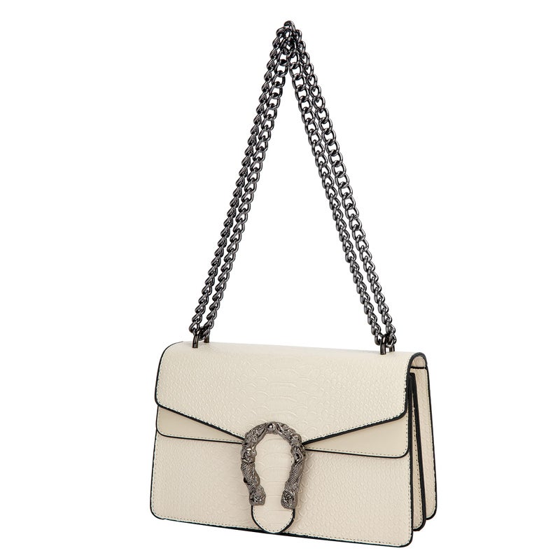 DEEPMEOW Leather Shoulder Bag Chain Purse for Women - Fashion Crossbody Bags Vintage Snake Print Underarm Bag Square Satchel Clutch Handbagï¼ˆWhiteï¼‰ - Image 1