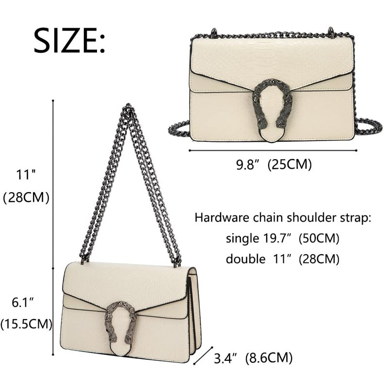 DEEPMEOW Leather Shoulder Bag Chain Purse for Women - Fashion Crossbody Bags Vintage Snake Print Underarm Bag Square Satchel Clutch Handbagï¼ˆWhiteï¼‰ - Image 2