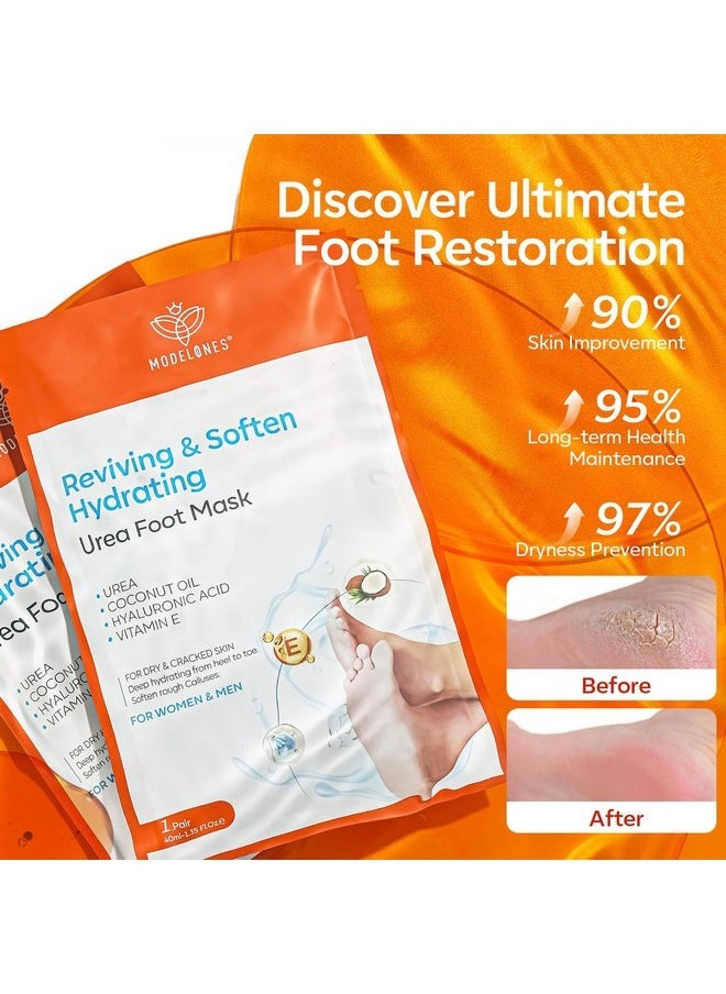 modelones - 6 Pairs Hydrating Foot Mask For Dry Cracked Feet, Deep Moisturizing With Urea + Coconut Oil + Hyaluronic Acid+ Vitamin E, Foot Care For Women And Men, Soft Smooth Feet - Image 1