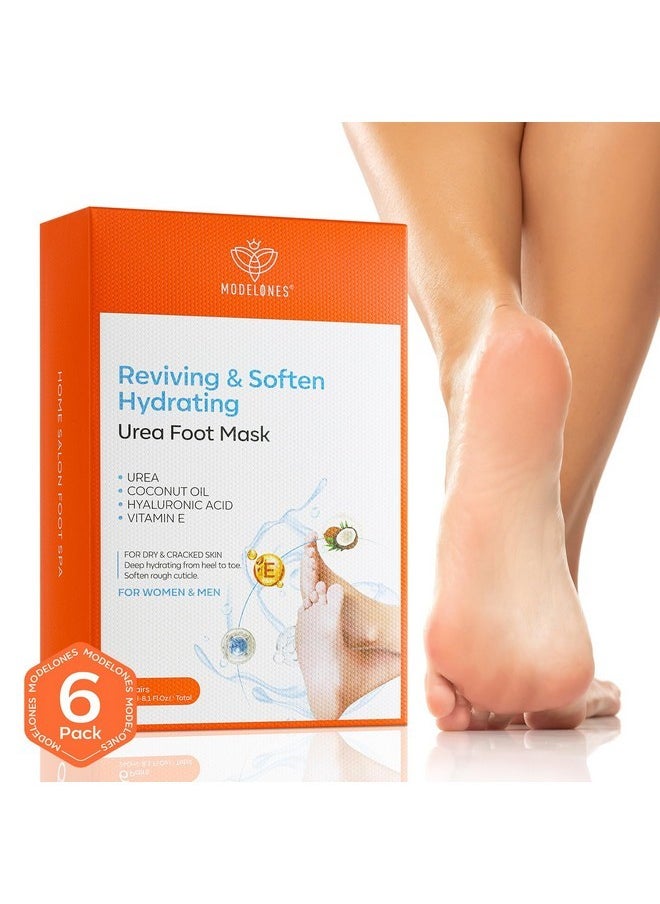 modelones - 6 Pairs Hydrating Foot Mask For Dry Cracked Feet, Deep Moisturizing With Urea + Coconut Oil + Hyaluronic Acid+ Vitamin E, Foot Care For Women And Men, Soft Smooth Feet - Image 1