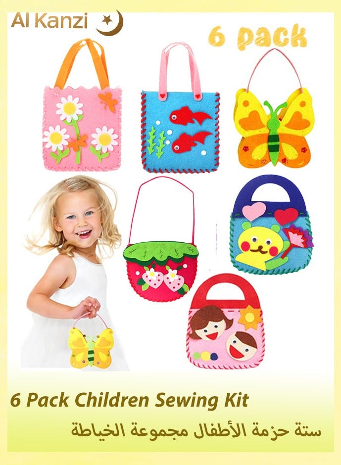 Al Kanzi 6 Pack Children Sewing Kit, Childrens Sewing Kits for Beginners, Kids Beginners Felt Craft Kit, Fabric DIY Crafts Handbag (6 Patterns)  - Image 1