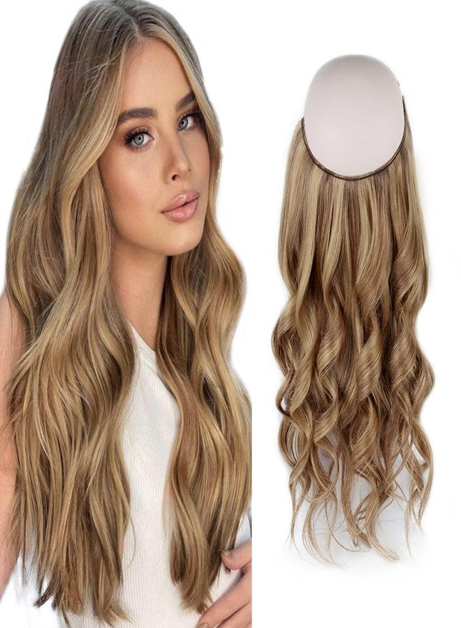 Sassina Invisible Wire Hair Extensions Real Human Hair with Transparent Wire Adjustable Size Secure Clips Natural Straight Secret Miracle Hairpiece, Highlight P6-12 18 Inch 80 Gram - Image 1
