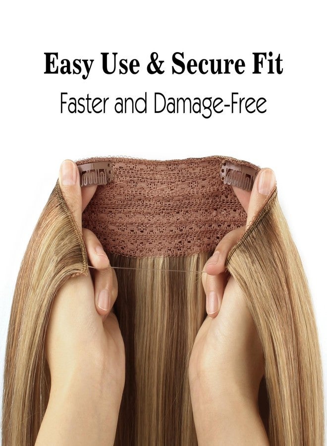 Sassina Invisible Wire Hair Extensions Real Human Hair with Transparent Wire Adjustable Size Secure Clips Natural Straight Secret Miracle Hairpiece, Highlight P6-12 18 Inch 80 Gram - Image 5