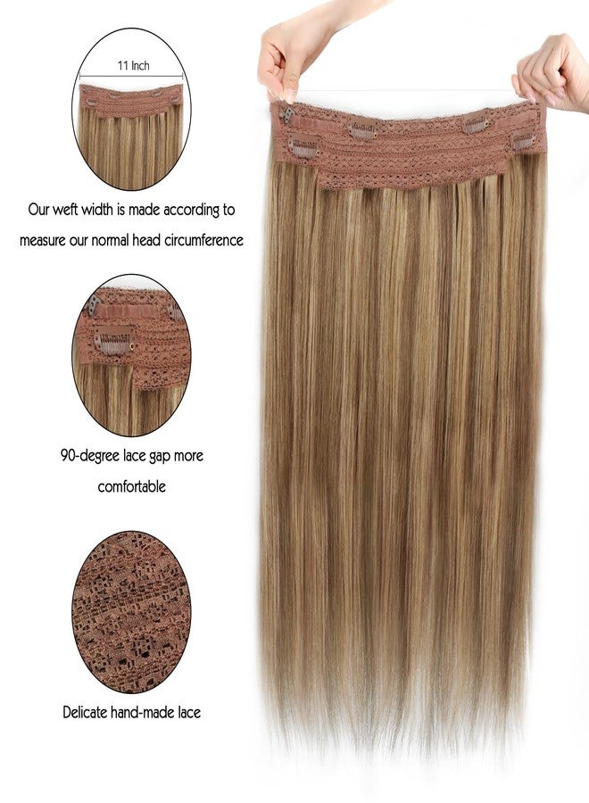 Sassina Invisible Wire Hair Extensions Real Human Hair with Transparent Wire Adjustable Size Secure Clips Natural Straight Secret Miracle Hairpiece, Highlight P6-12 18 Inch 80 Gram - Image 2