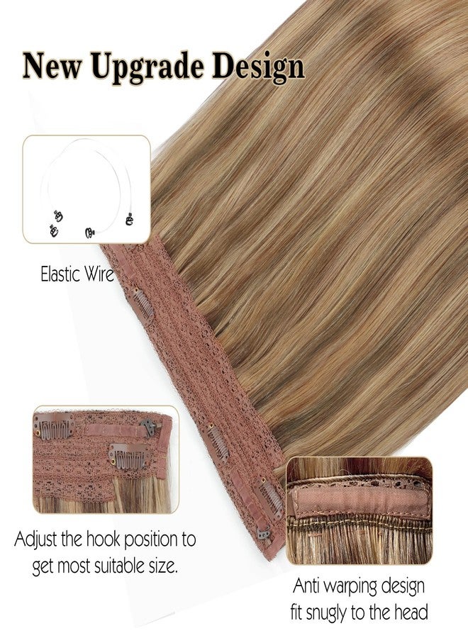 Sassina Invisible Wire Hair Extensions Real Human Hair with Transparent Wire Adjustable Size Secure Clips Natural Straight Secret Miracle Hairpiece, Highlight P6-12 18 Inch 80 Gram - Image 4