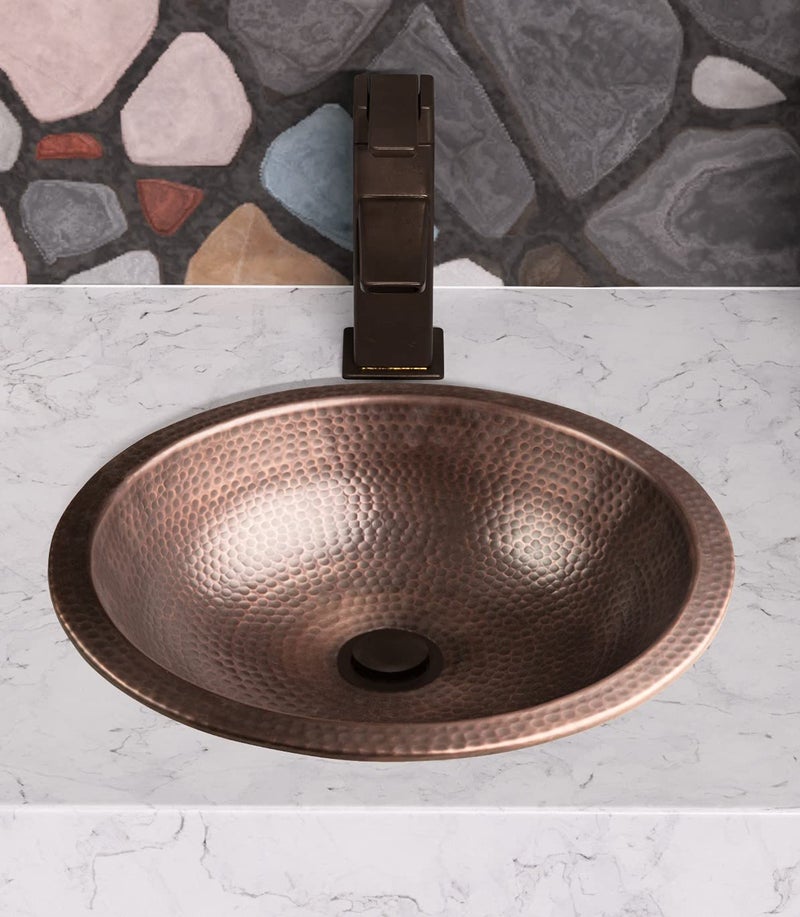 Monarch Abode 16-inch Hand Hammered Pure Copper Rotunda Dual Mount Bathroom Sink, Drop-In or Undermount Vanity Sink, Single Circular Bowl - Image 3