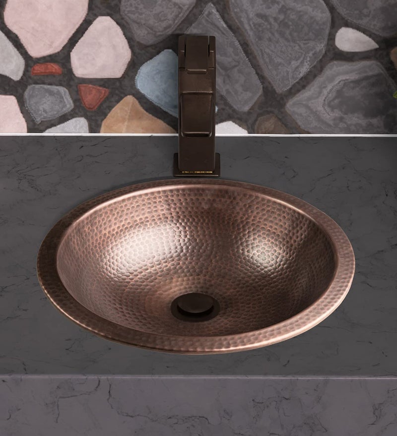 Monarch Abode 16-inch Hand Hammered Pure Copper Rotunda Dual Mount Bathroom Sink, Drop-In or Undermount Vanity Sink, Single Circular Bowl - Image 5