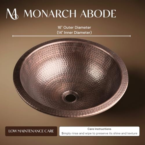 Monarch Abode 16-inch Hand Hammered Pure Copper Rotunda Dual Mount Bathroom Sink, Drop-In or Undermount Vanity Sink, Single Circular Bowl - Image 2