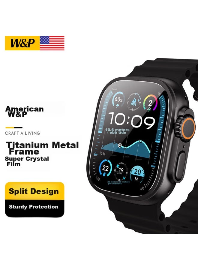 WP W&p Screen Protector For Apple Watch, Compatible With Apple Watch Ultra 2/1, Titanium Alloy Frame Full Coverage Tempered Glass Film, High-definition Ultra-clear Film, Black, 49mm - Image 1