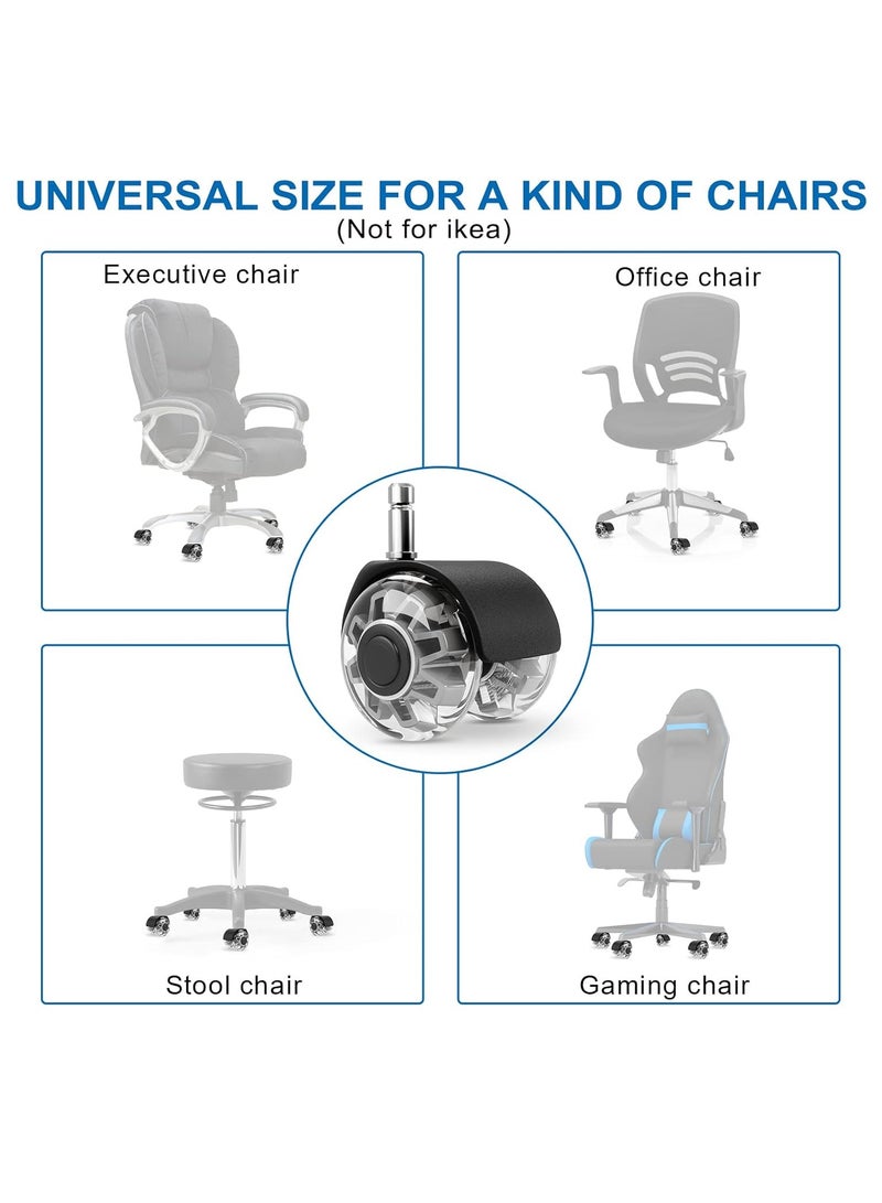 Office Chair Caster Wheels (Set of 5), Heavy-Duty Chair Wheels Support 2200lbs,Mute Rubber Chair Casters for Hardwood Floors and Carpet,2 Inch Universal Fit(Grey) - Image 2